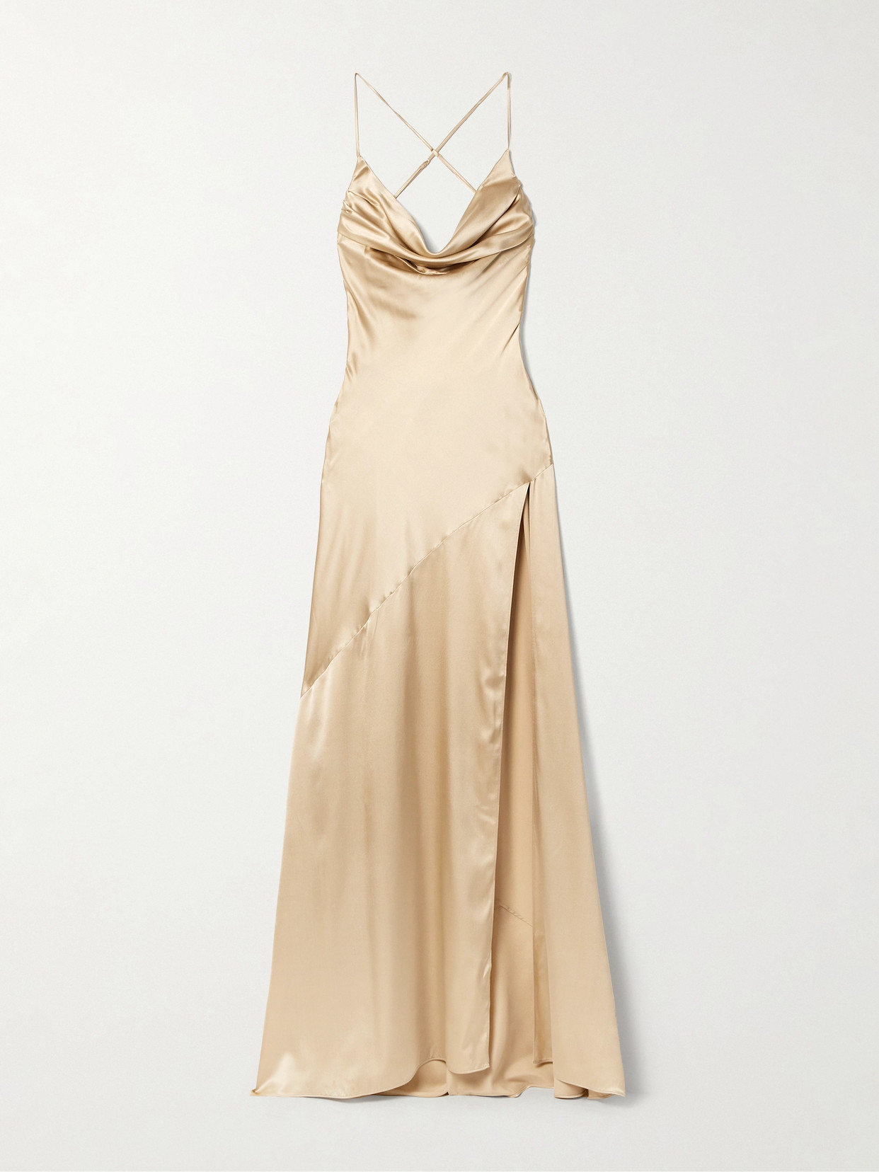 Retroféte Emery Crystal-embellished Draped Silk-blend Satin Gown In Neutrals