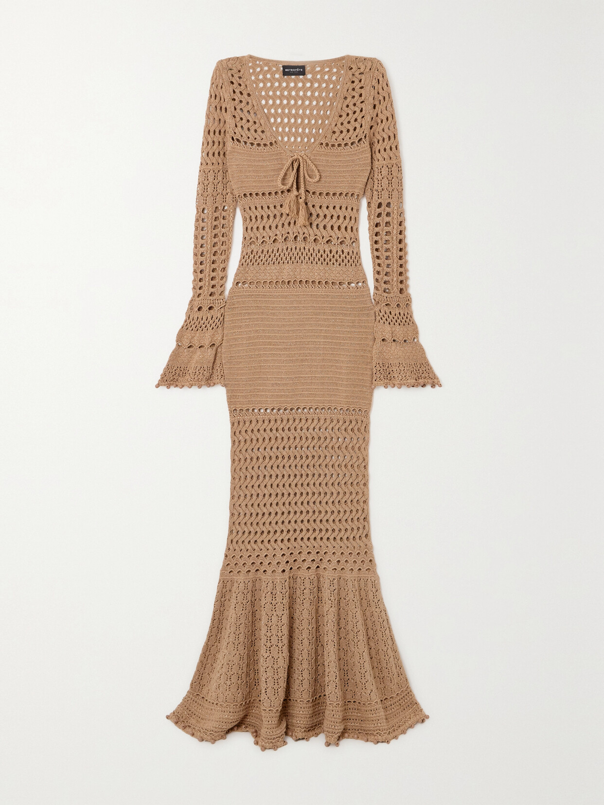 Shop Retroféte Sereno Metallic Crocheted Cotton-blend Maxi Dress