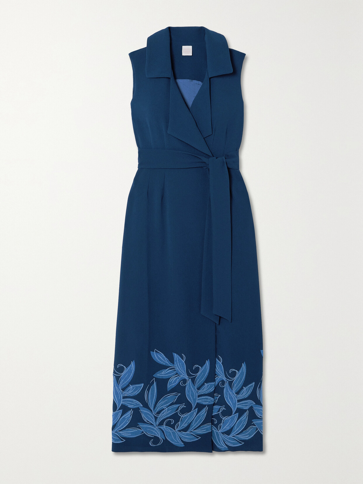 Loretta Caponi + Net Sustain Noemi Belted Embroidered Crepe Midi Dress In Blue