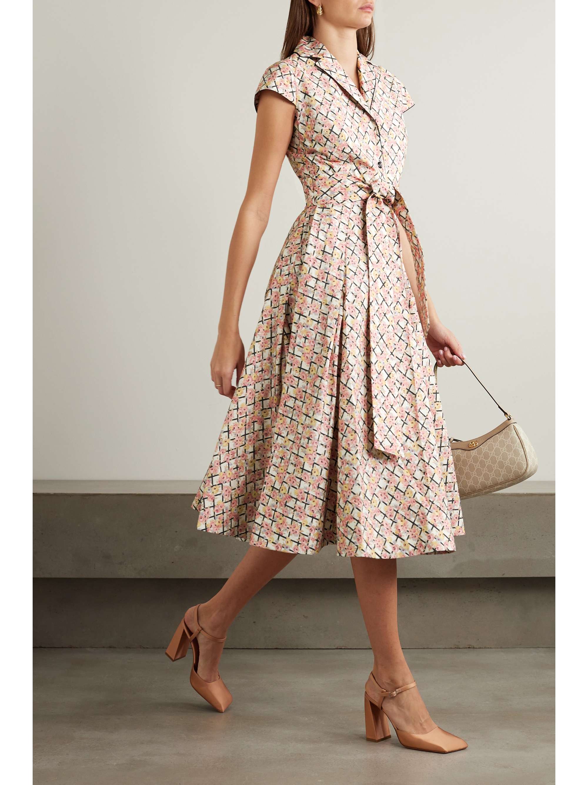 LORETTA CAPONI + NET SUSTAIN Zoe belted piped floral-print cotton-poplin  midi dress | NET-A-PORTER