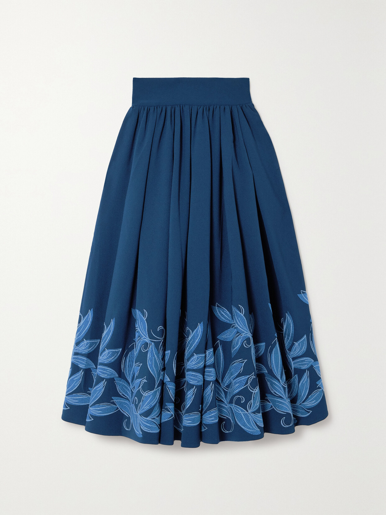 Shop Loretta Caponi + Net Sustain Vanessa Embroidered Crepe Midi Skirt In Blue