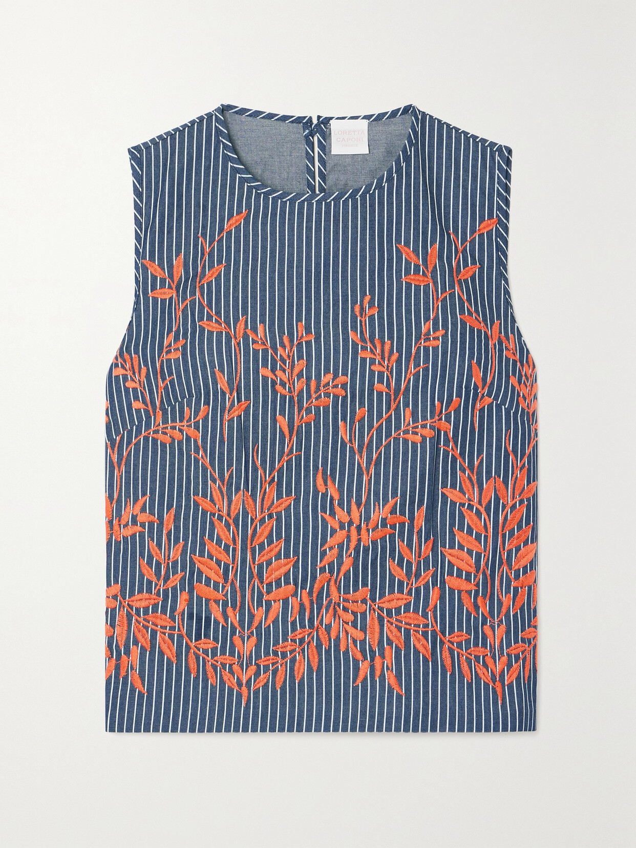 Loretta Caponi + Net Sustain Hilary Embroidered Striped Cotton-twill Tank - x large