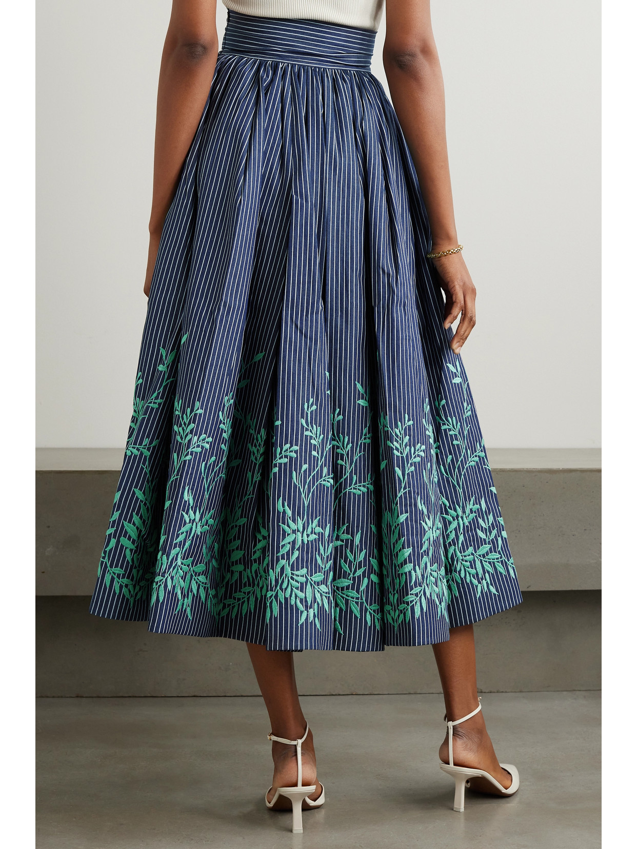 + Net Sustain Vanessa Embroidered Striped Cotton-Twill Midi