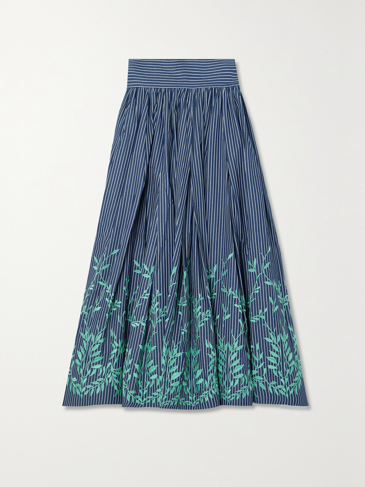 Loretta Caponi + Net Sustain Vanessa Embroidered Striped Cotton-twill Midi Skirt In Green