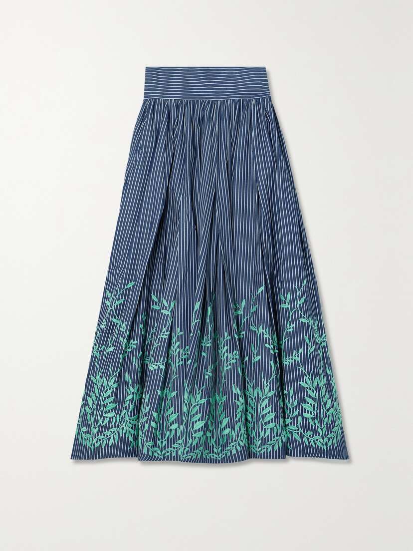 Loretta Caponi + Net Sustain Vanessa Embroidered Striped Cotton-twill Midi Skirt