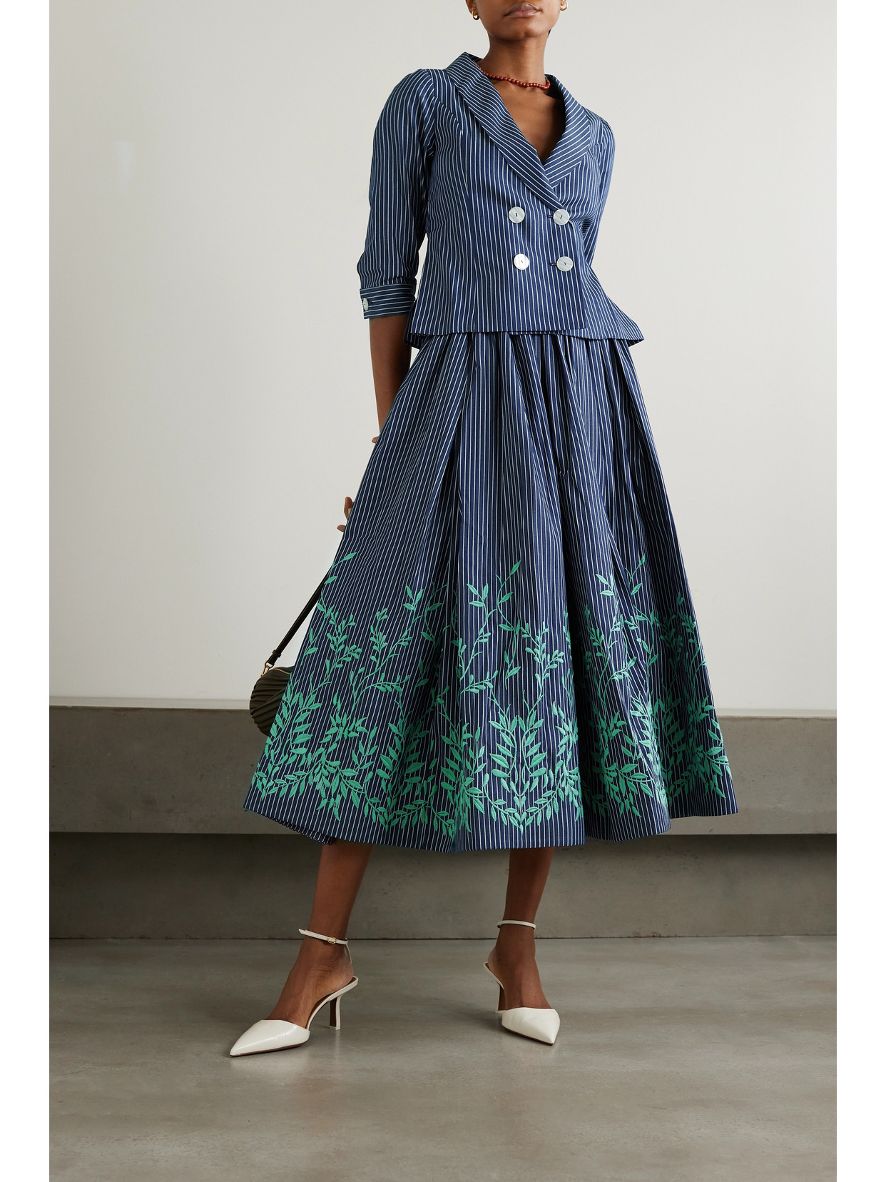 + Net Sustain Vanessa Embroidered Striped Cotton-Twill Midi