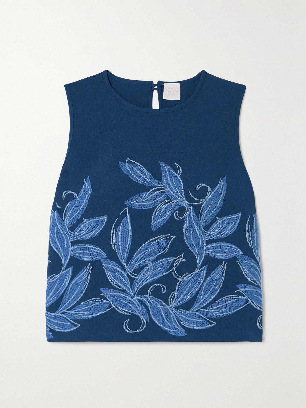 Loretta Caponi + Net Sustain Hilary Embroidered Crepe Tank In Blue