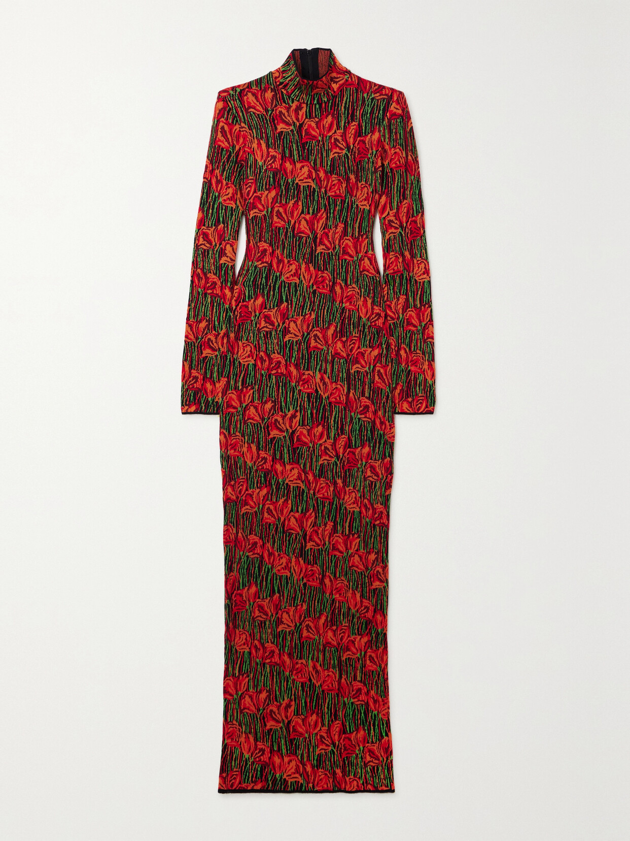 Pucci Open-back Jacquard-knit Turtleneck Maxi Dress In Red