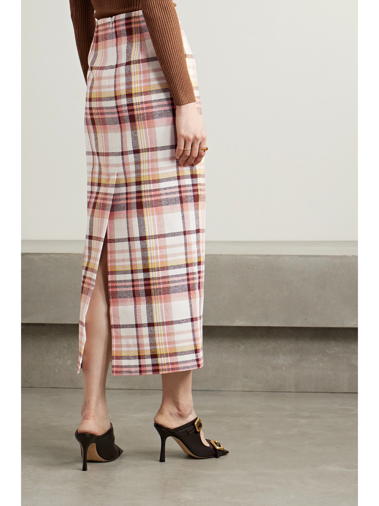 Shop Zimmermann Matchmaker Checked Linen And Cotton-blend Midi Skirt In Multi