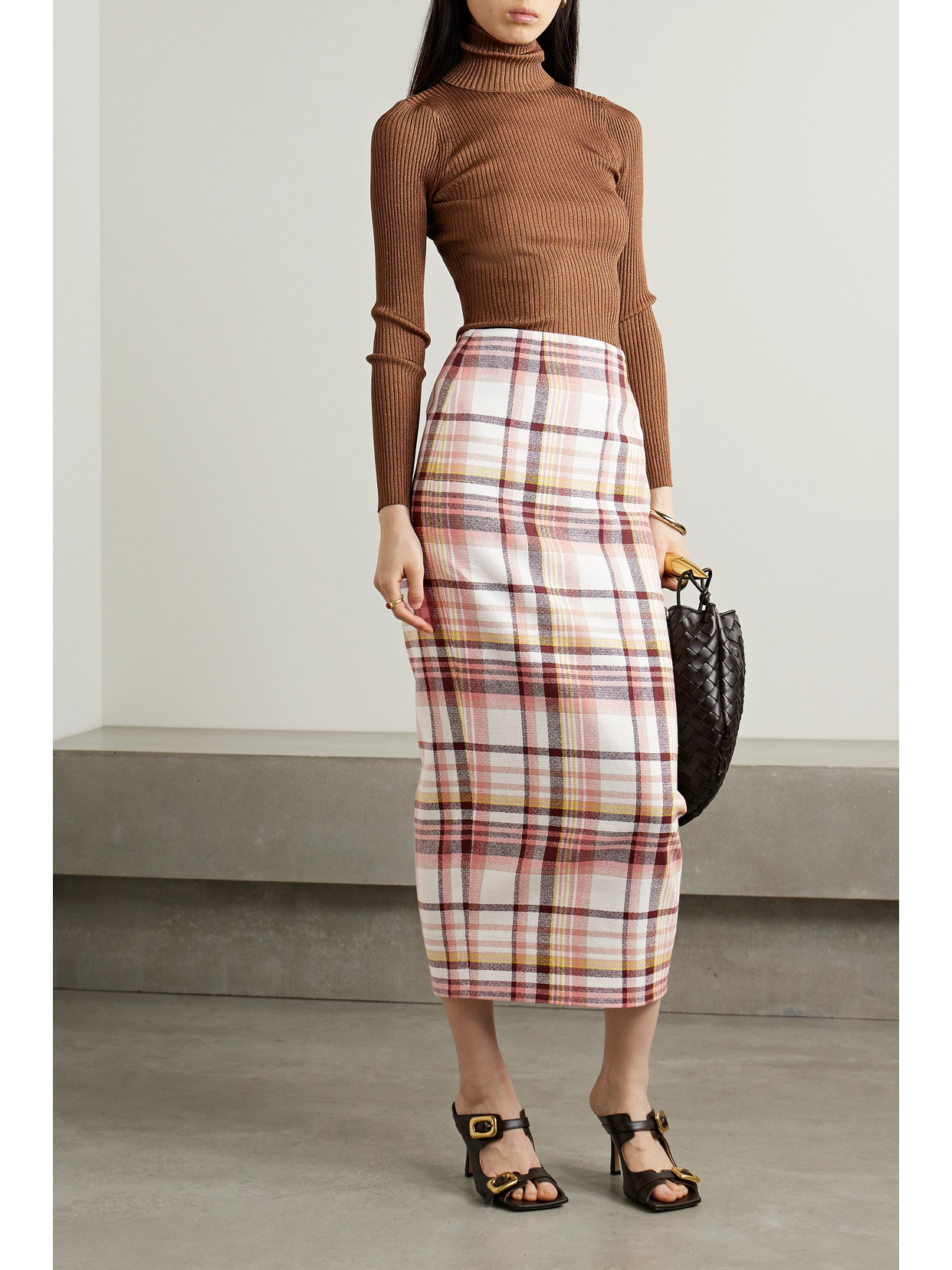 Shop Zimmermann Matchmaker Checked Linen And Cotton-blend Midi Skirt In Multi