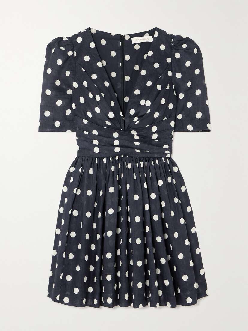 Zimmermann + Net Sustain Pleated Polka-dot Linen Mini Dress