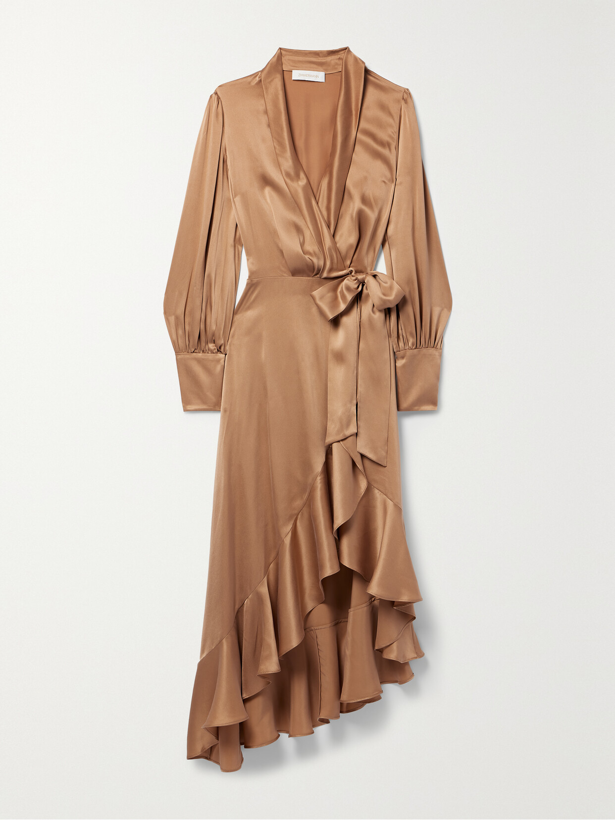 Zimmermann Asymmetric Silk-satin Midi Wrap Dress - Neutrals