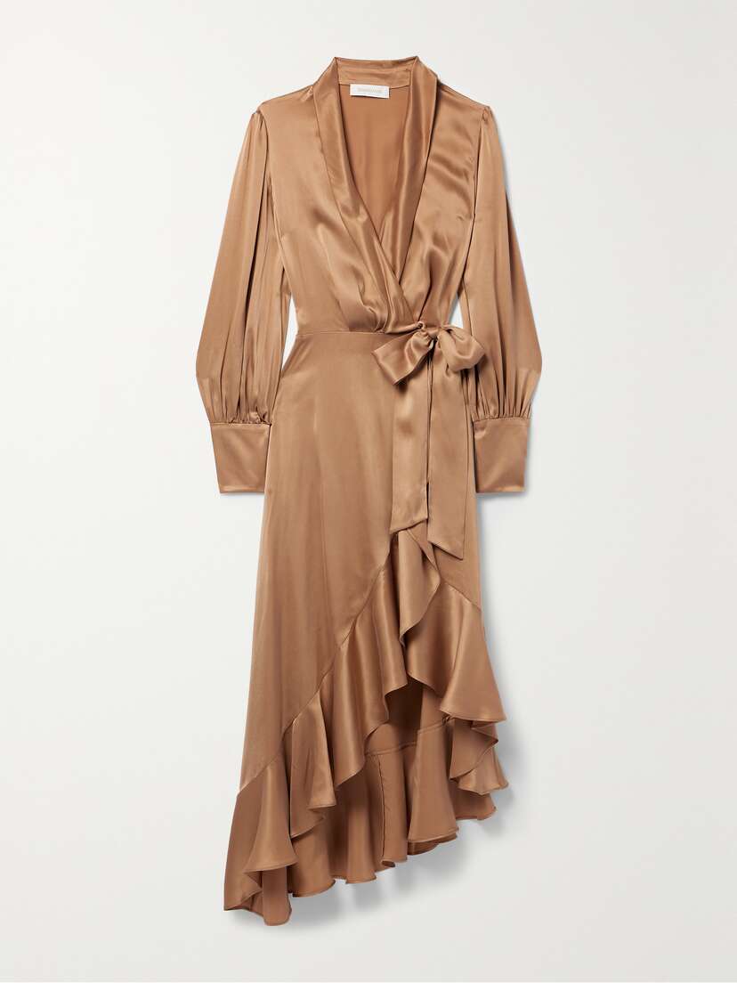 Zimmermann Asymmetric Silk-satin Midi Wrap Dress