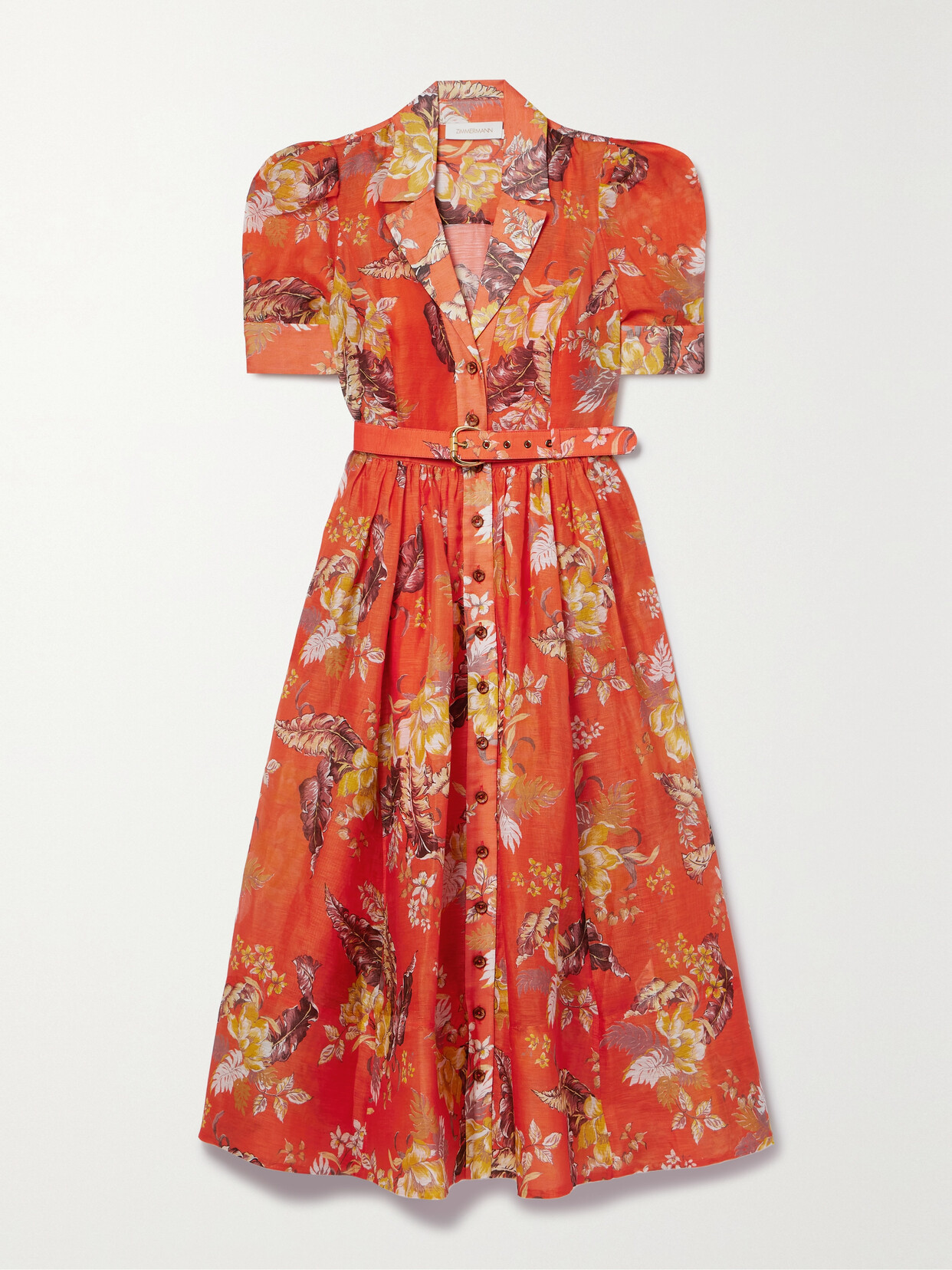 Zimmermann - Matchmaker Belted Floral-print Linen And Silk-blend Midi Dress - Red