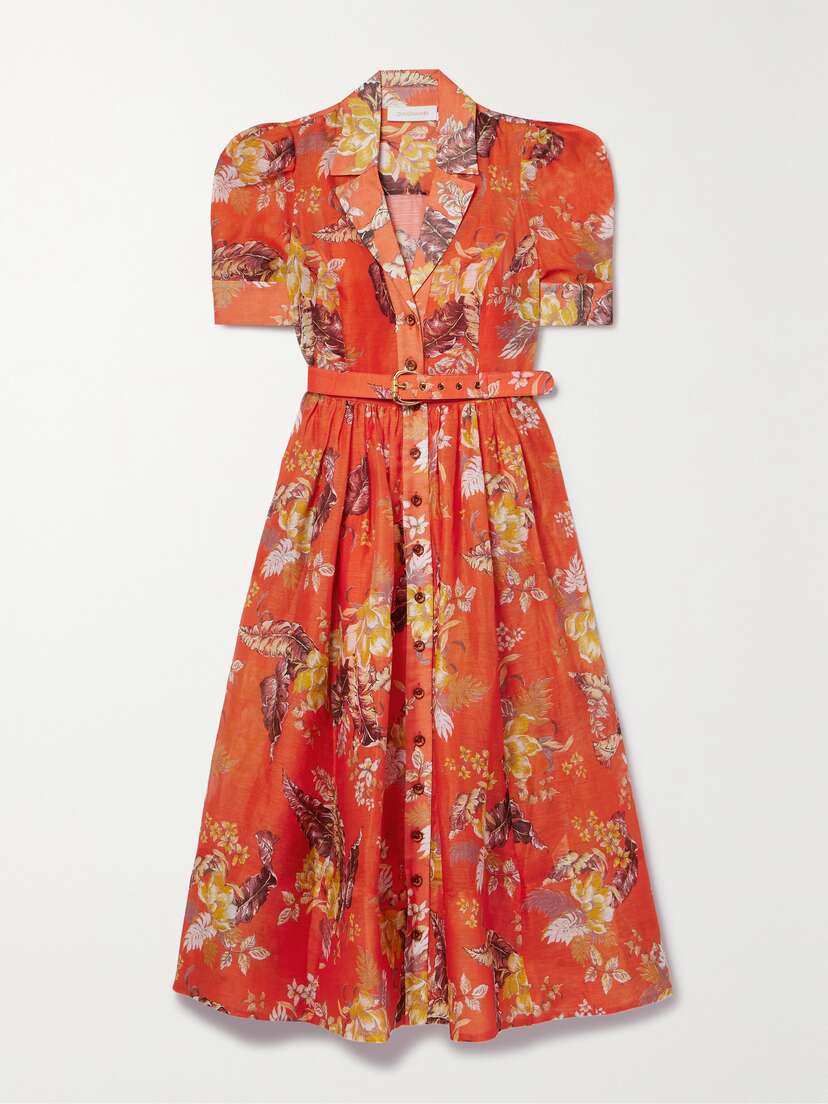 Zimmermann Matchmaker Belted Floral-print Linen And Silk-blend Midi Dress