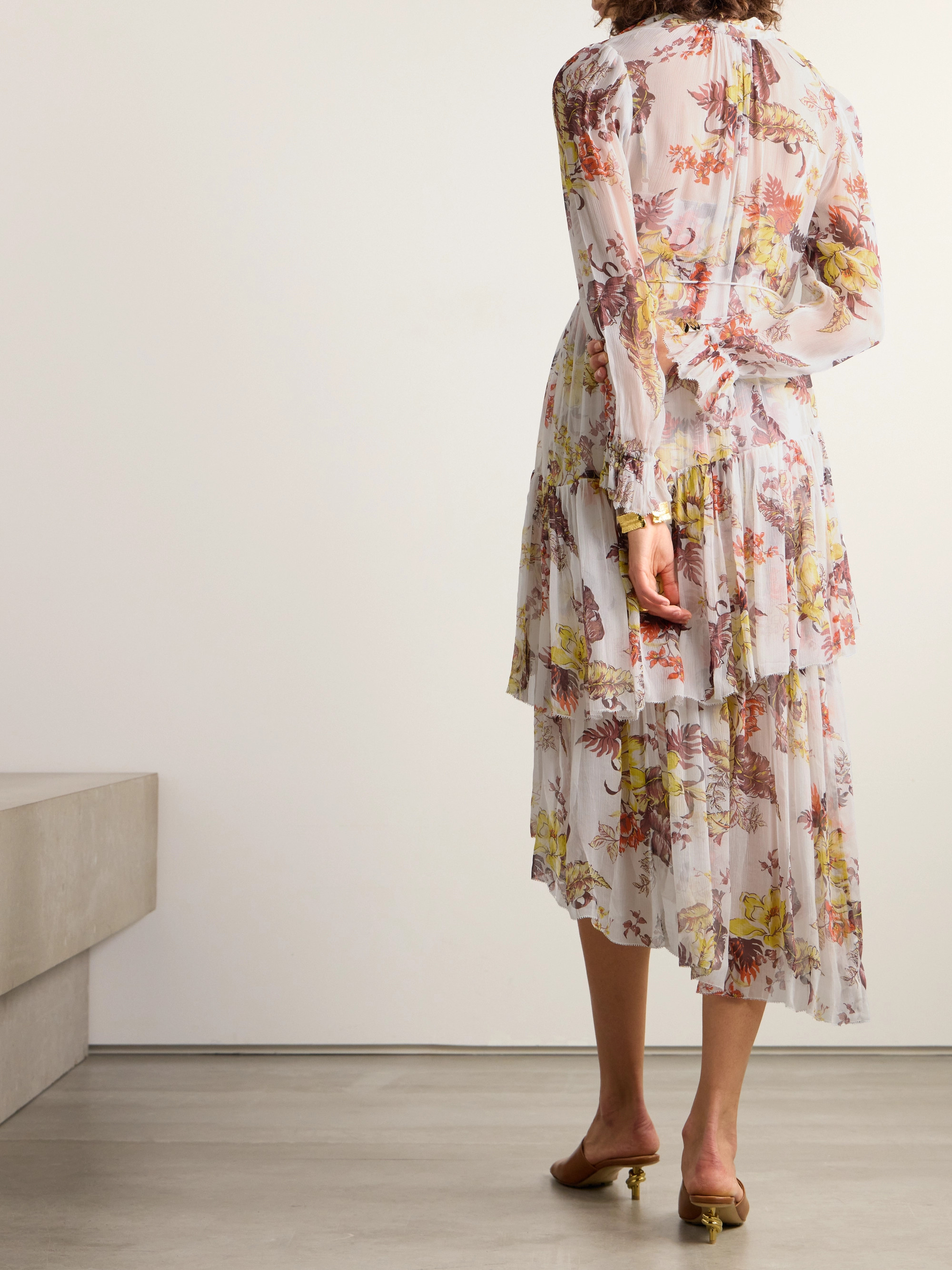 Zimmermann + NET SUSTAIN Matchmaker asymmetric floral-print chiffon midi dress thumbnail