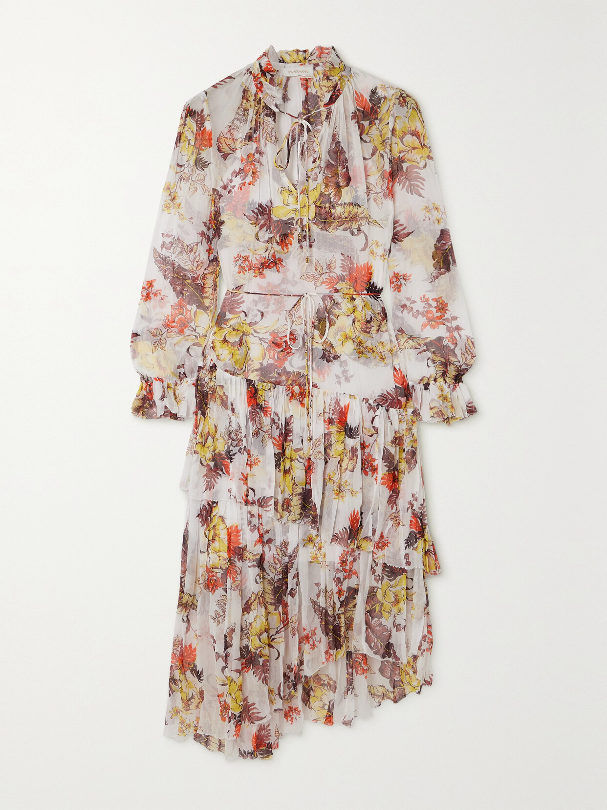 Shop Zimmermann + Net Sustain Matchmaker Asymmetric Floral-print Chiffon Midi Dress In Ivory