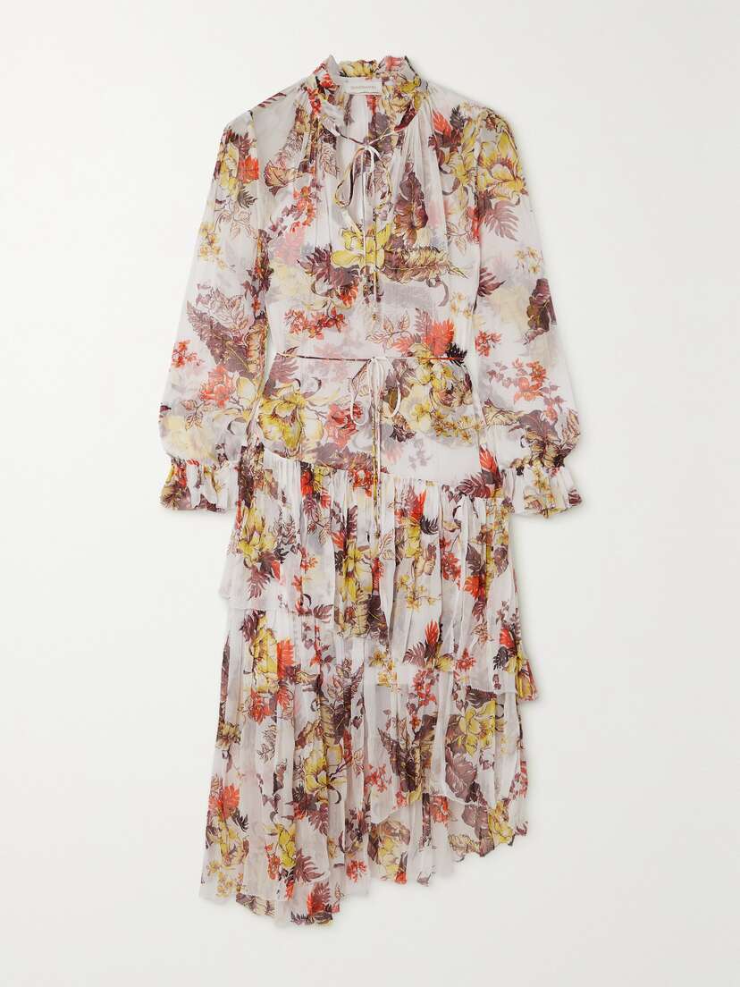 Zimmermann + Net Sustain Matchmaker Asymmetric Floral-print Chiffon Midi Dress