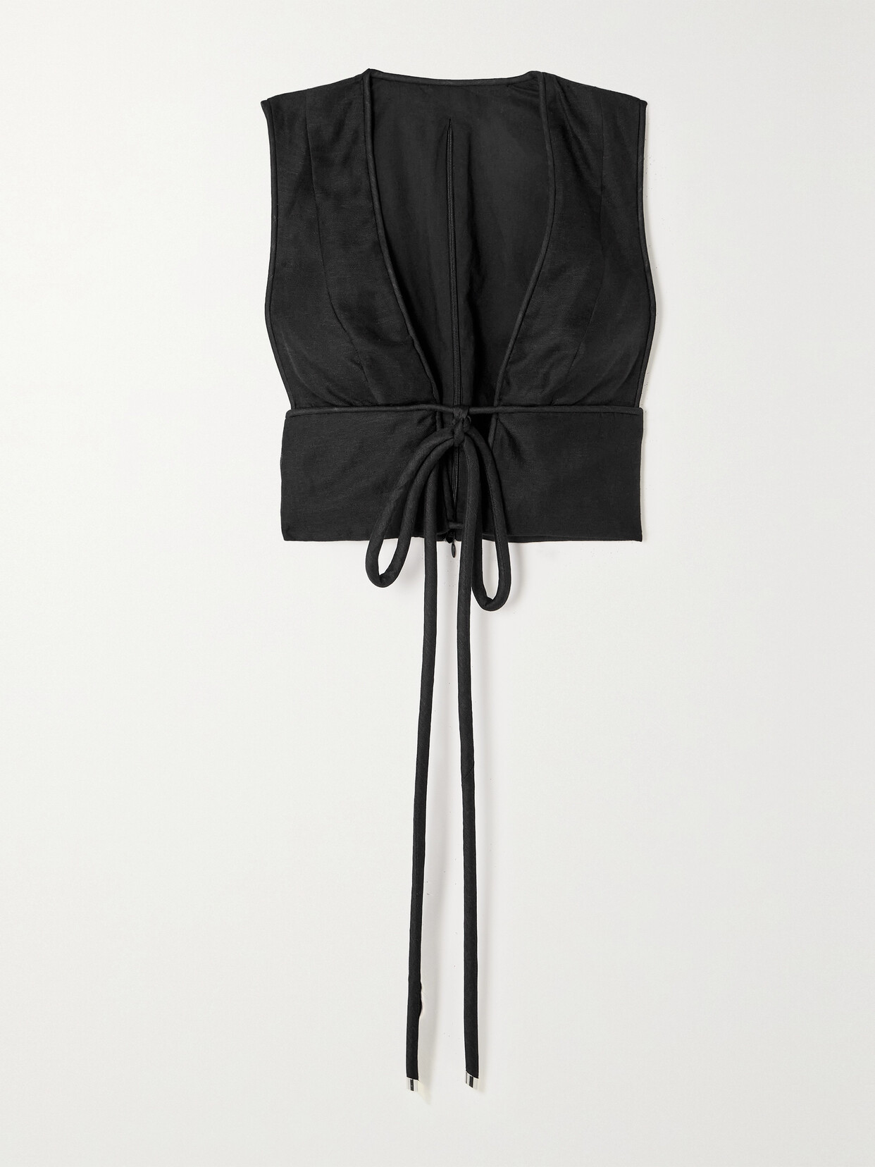 Zimmermann Matchmaker Cropped Tie-detailed Linen And Silk-blend Top - Black