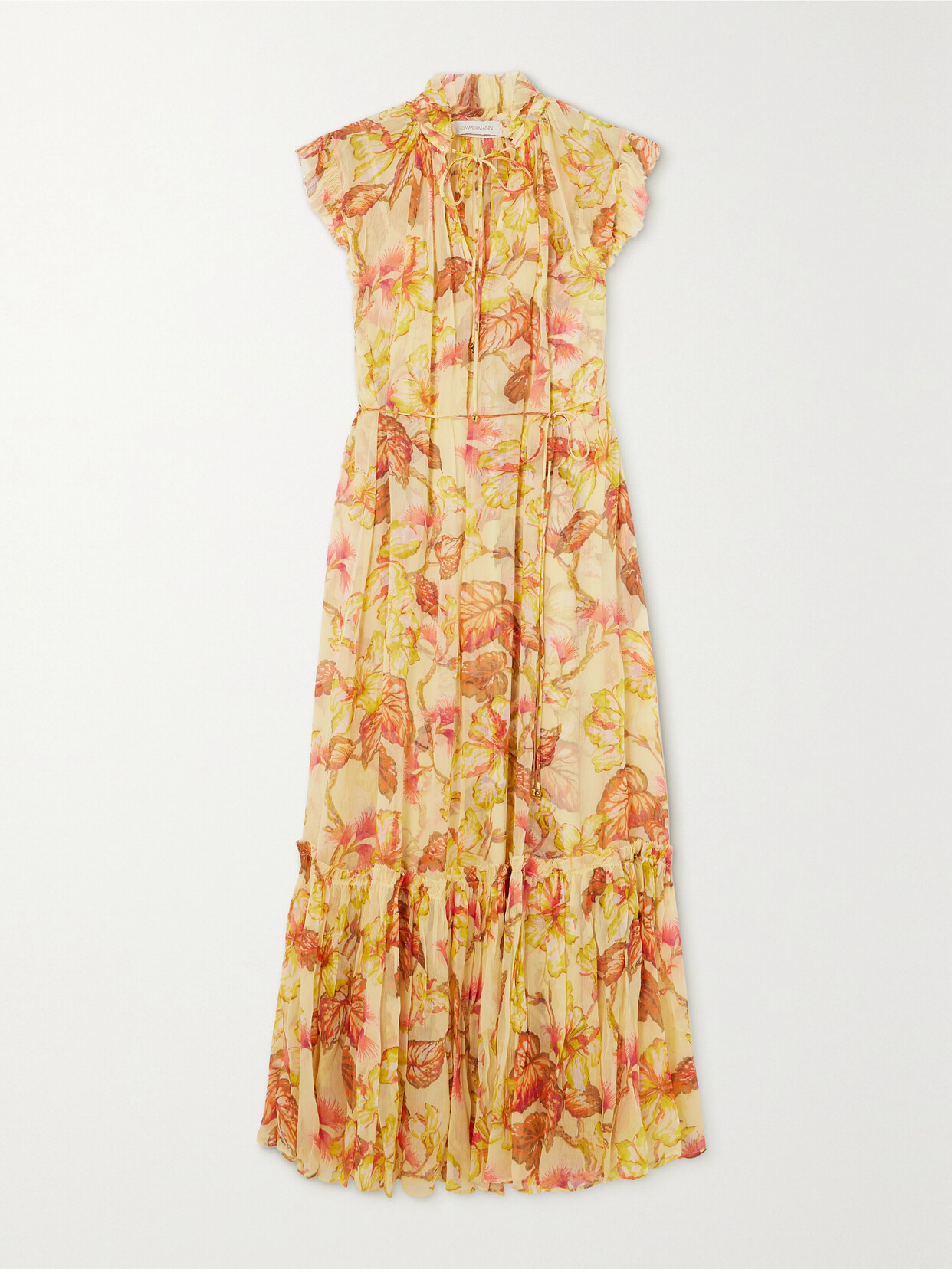 Shop Zimmermann + Net Sustain Matchmaker Tiered Floral-print Crepon Midi Dress In Yellow