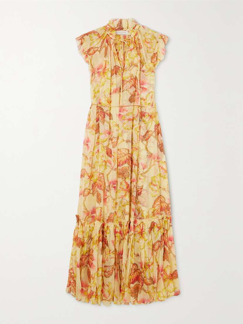 Zimmermann + Net Sustain Matchmaker Tiered Floral-print Crepon Midi Dress