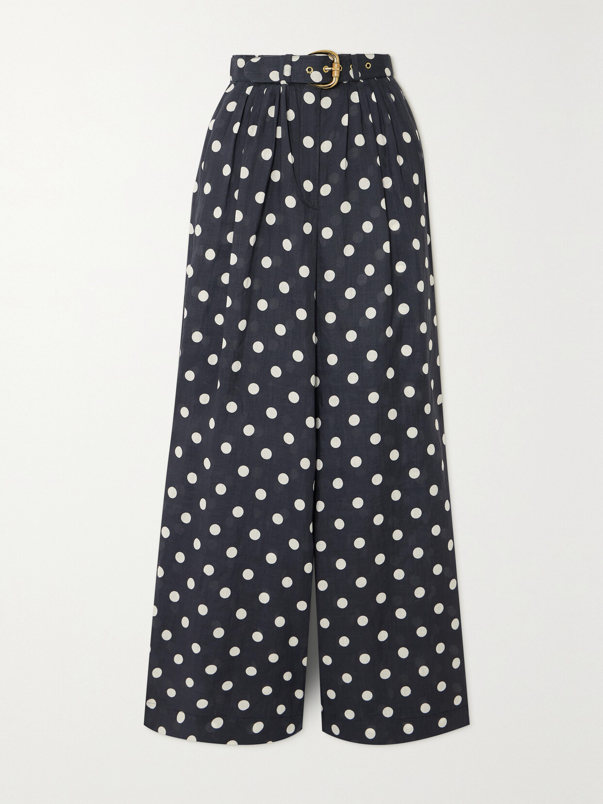 Zimmermann Tuck Belted Polka-dot Gauze Wide-leg Pants - Black