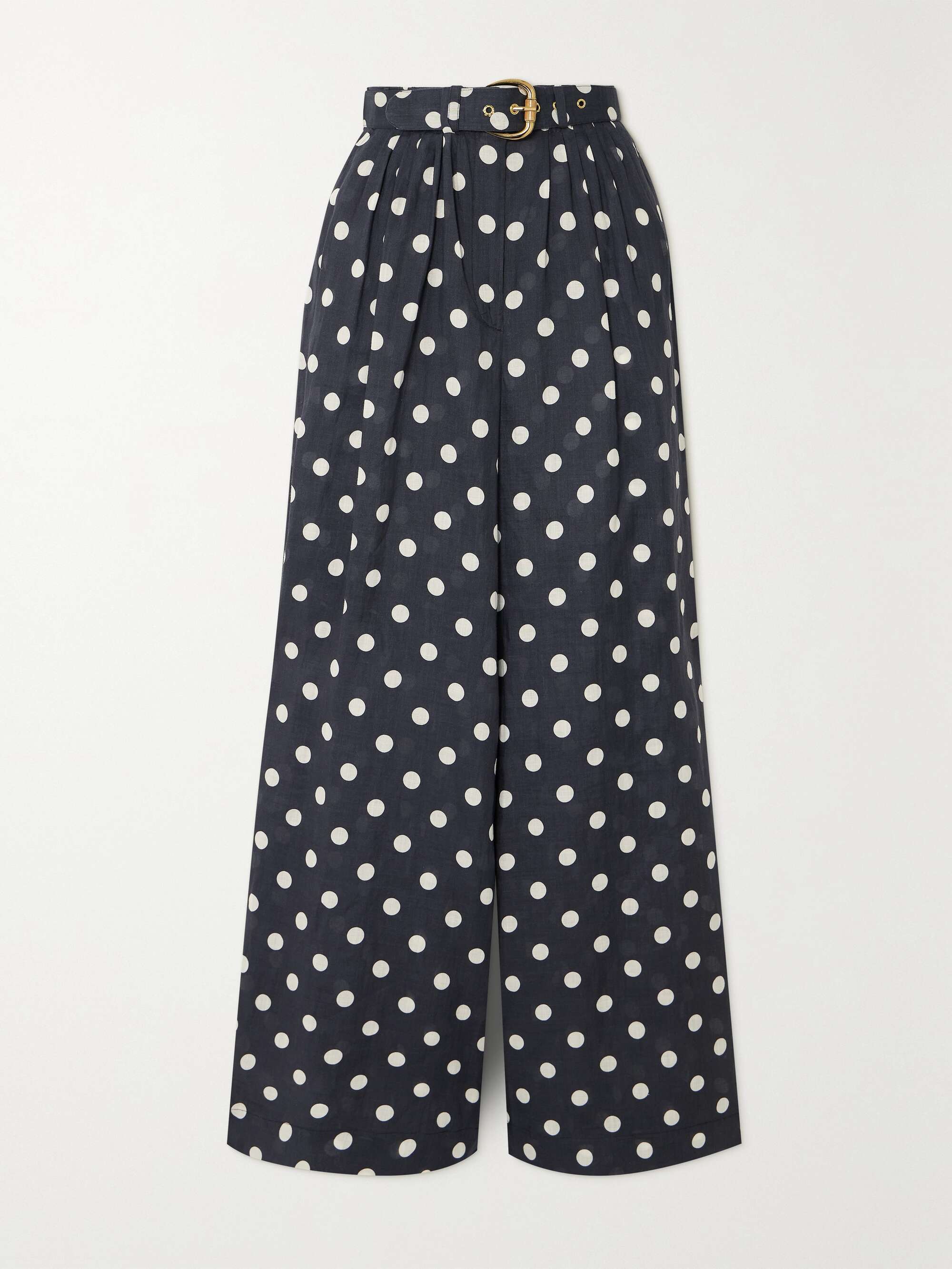 ZIMMERMANN Tuck belted polka-dot gauze wide-leg pants