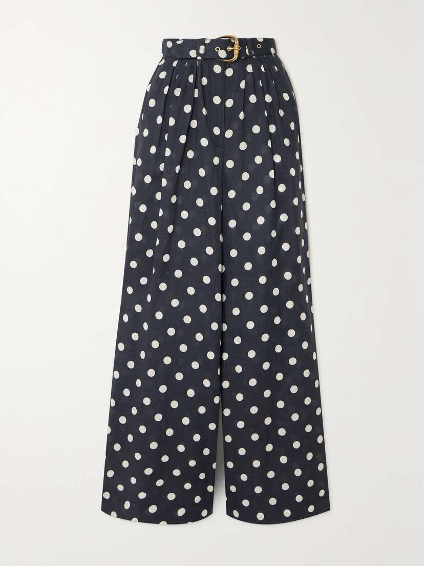 Zimmermann Tuck Belted Polka-dot Gauze Wide-leg Pants