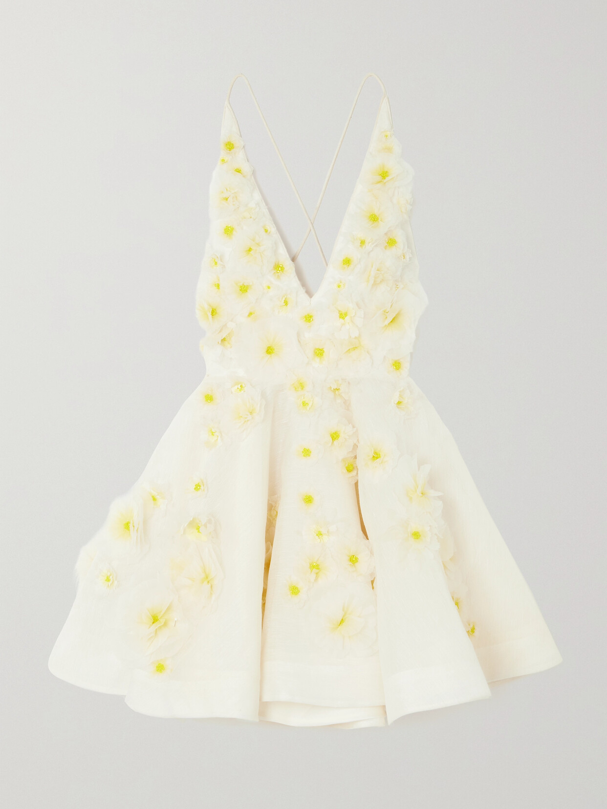 Zimmermann Daisy Embellished Linen And Silk-blend Mini Dress In Ivory