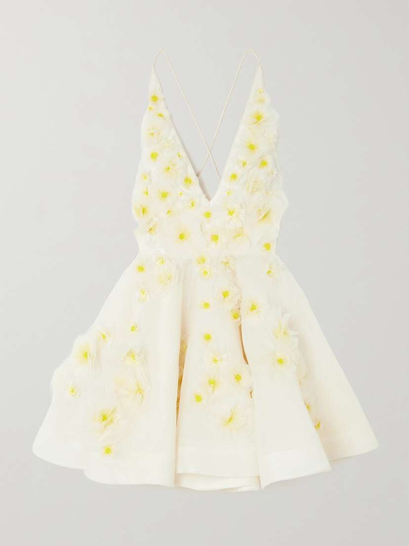 Zimmermann Daisy Embellished Linen And Silk-blend Mini Dress