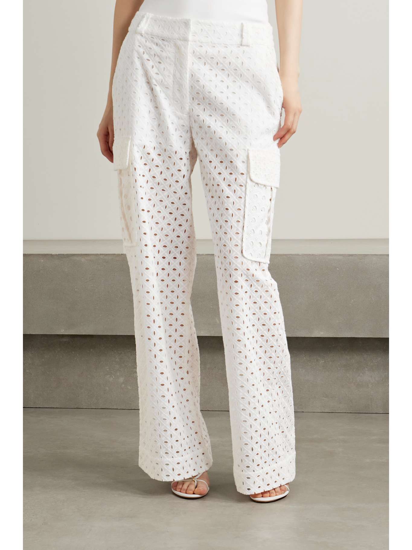 Linen Broderie Anglaise Wide Leg Pants