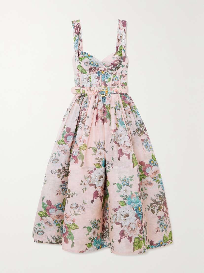 Zimmermann Matchmaker Belted Floral-print Linen And Silk-blend Midi Dress