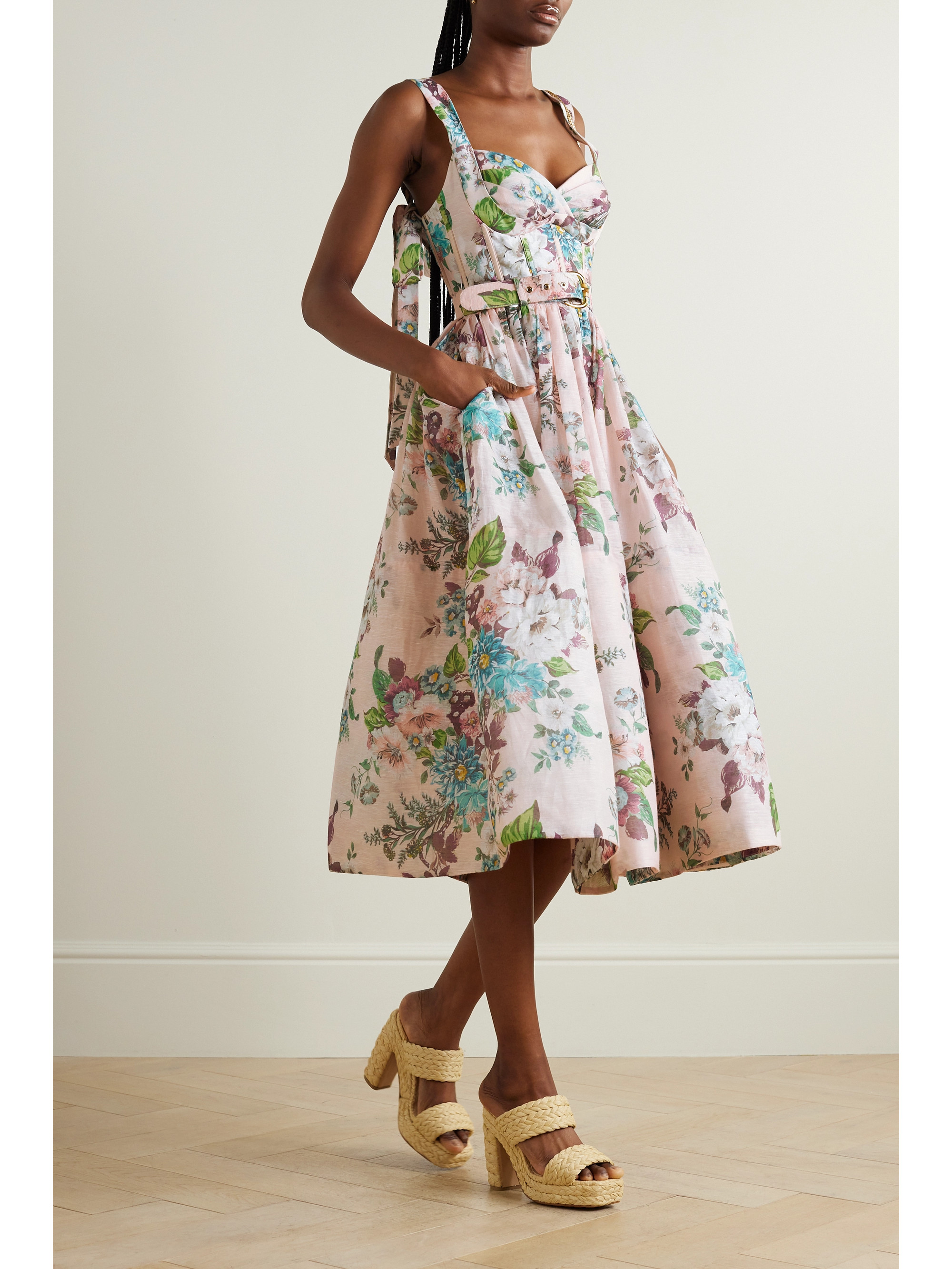 Zimmermann - Matchmaker belted floral-print linen and silk-blend midi dress | Plush Zimmermann - Matchmaker belted floral-print linen and silk-blend midi dress | Plush