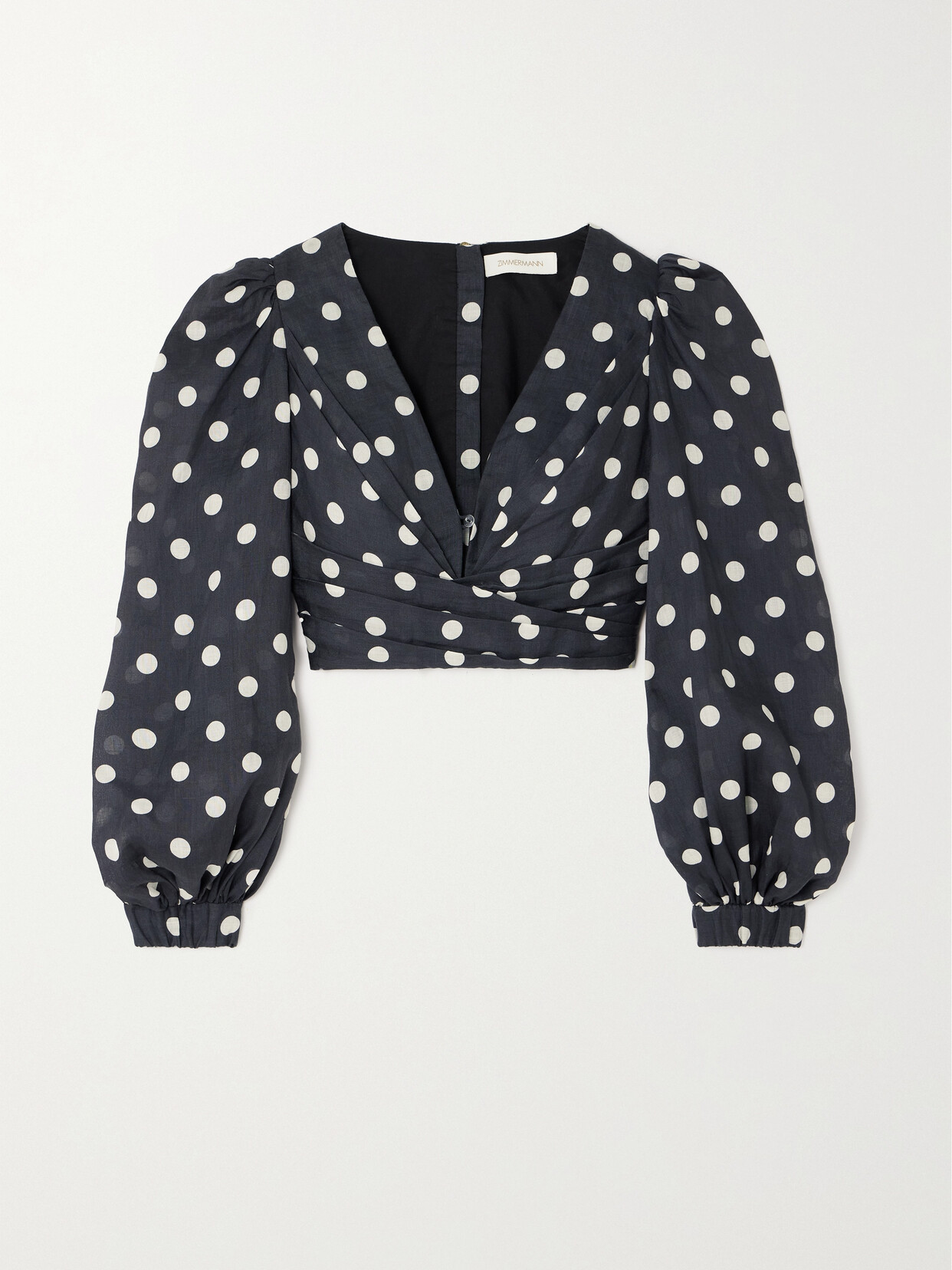 Zimmermann Tuck Pleated Polka-dot Gauze Cropped Top In Black,white