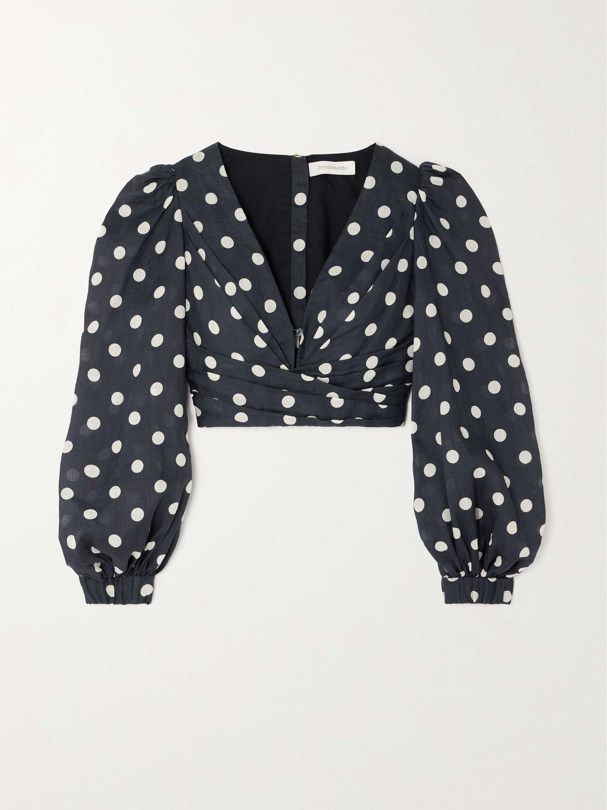 ZIMMERMANN Tuck pleated polka-dot gauze cropped top