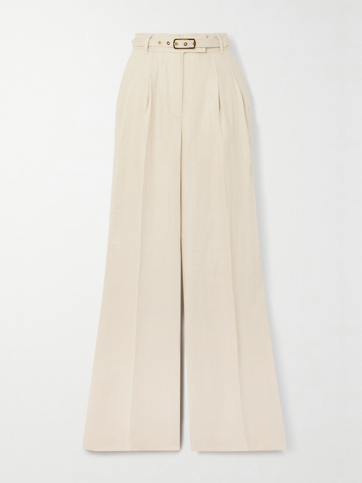 Zimmermann Matchmaker Belted Whipstitched Linen Wide-leg Pants - Ivory