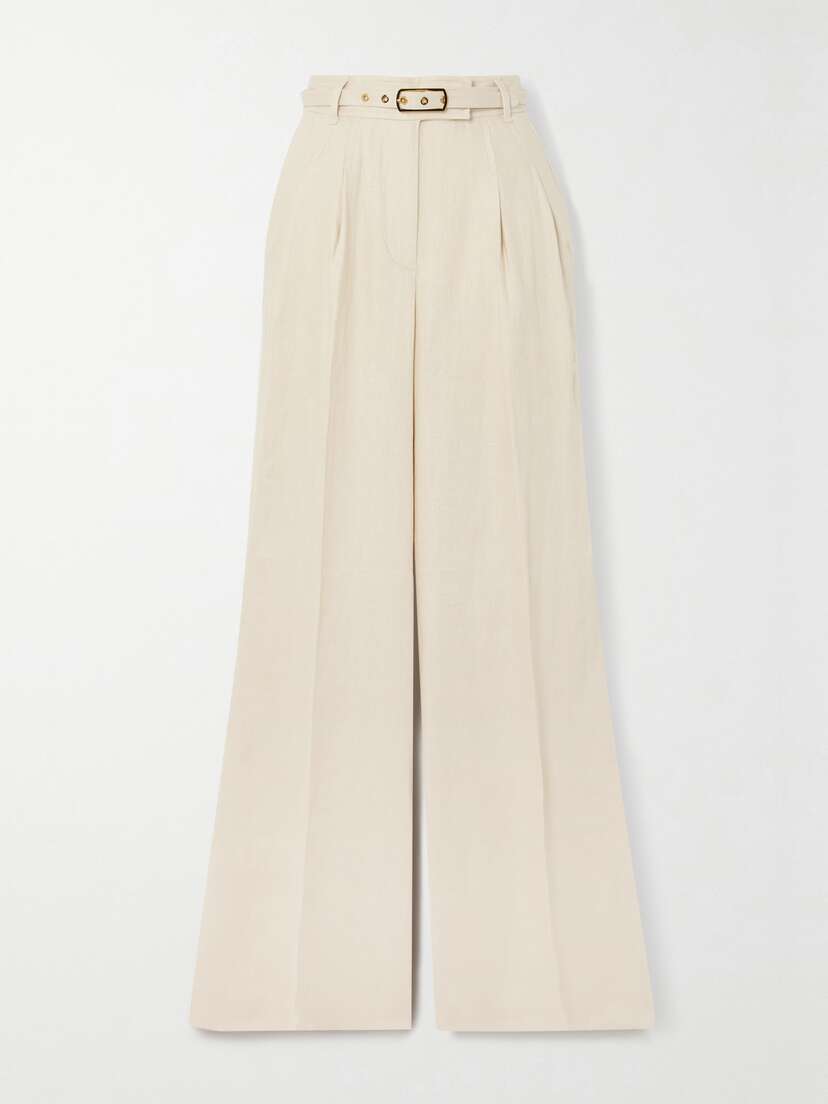 Zimmermann Matchmaker Belted Whipstitched Linen Wide-leg Pants