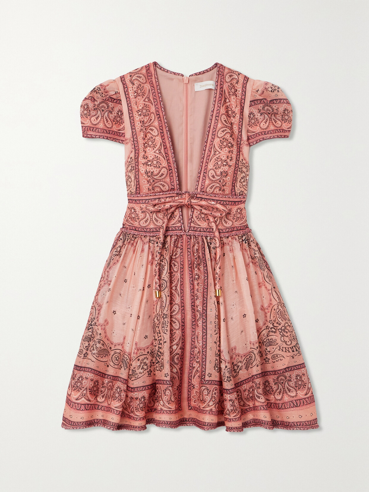 Shop Zimmermann Matchmaker Bandana-print Linen And Silk-blend Mini Dress In Pink