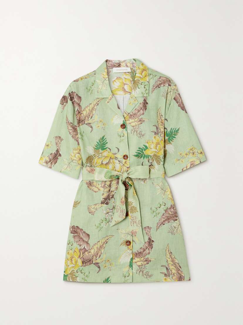 Zimmermann Matchmaker Belted Floral-print Linen Shirt