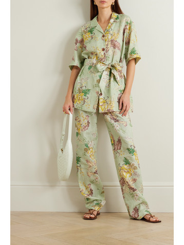 Zimmermann Matchmaker belted floral-print linen shirt