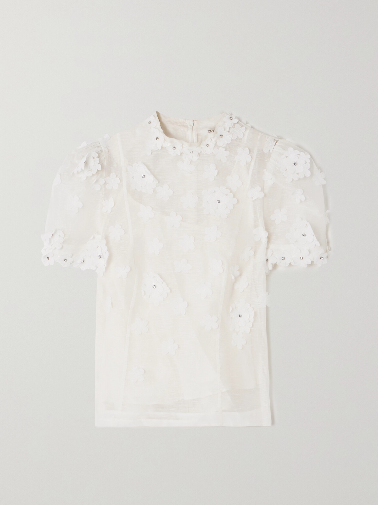 Zimmermann - Matchmaker Crystal-embellished Appliquéd Linen And Silk-blend Top - Ivory