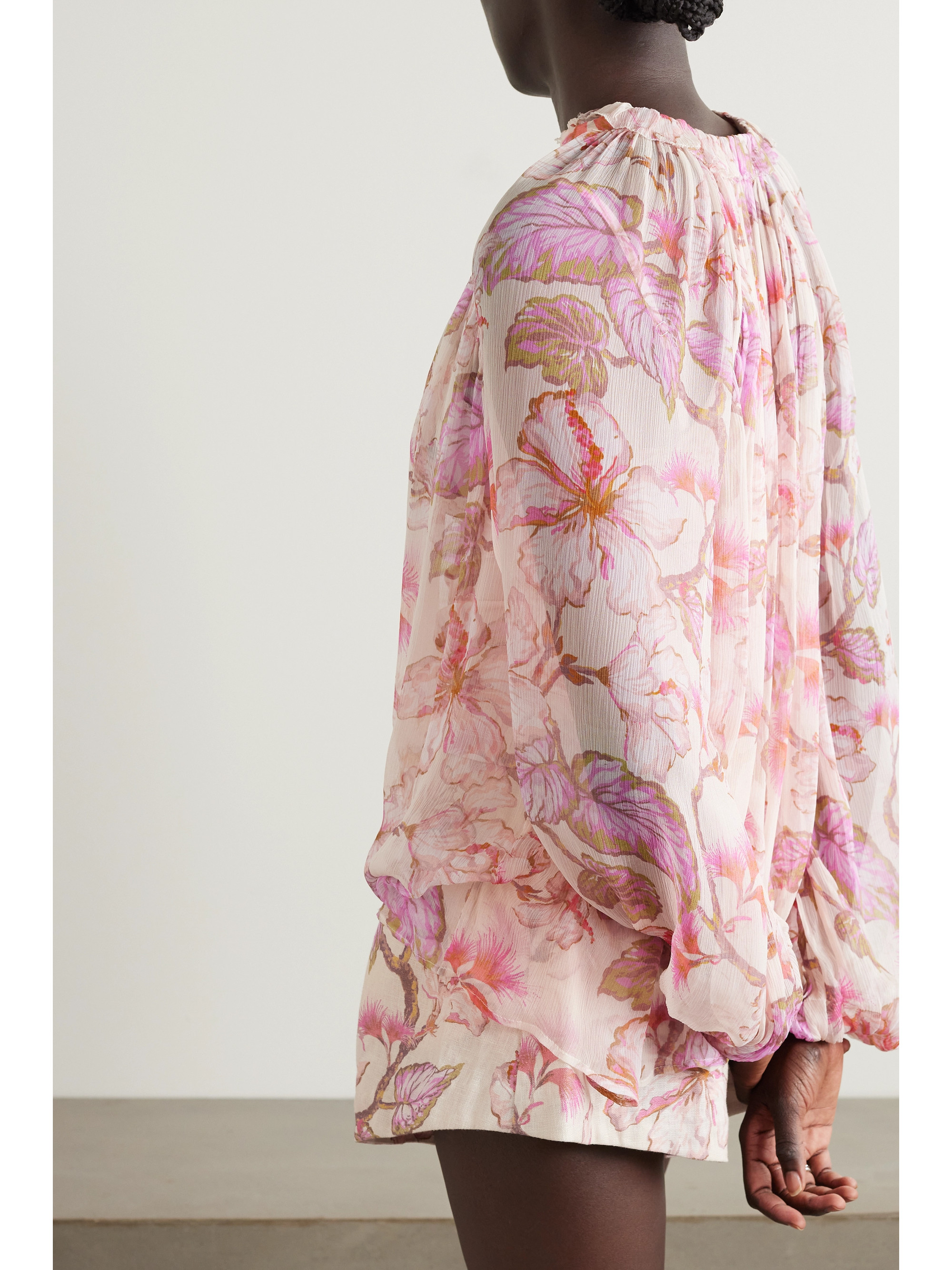 Zimmermann + NET SUSTAIN Matchmaker tie-detailed floral-print crepon blouse