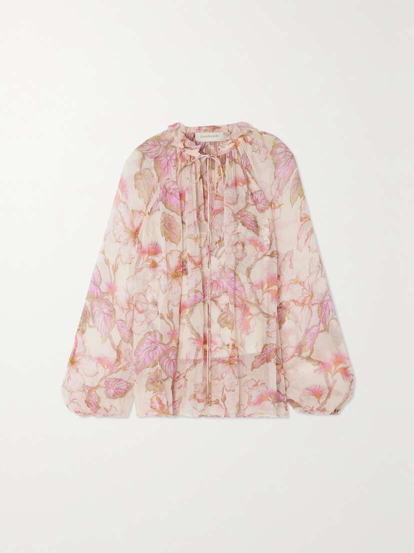 Zimmermann + Net Sustain Matchmaker Tie-detailed Floral-print Crepon Blouse