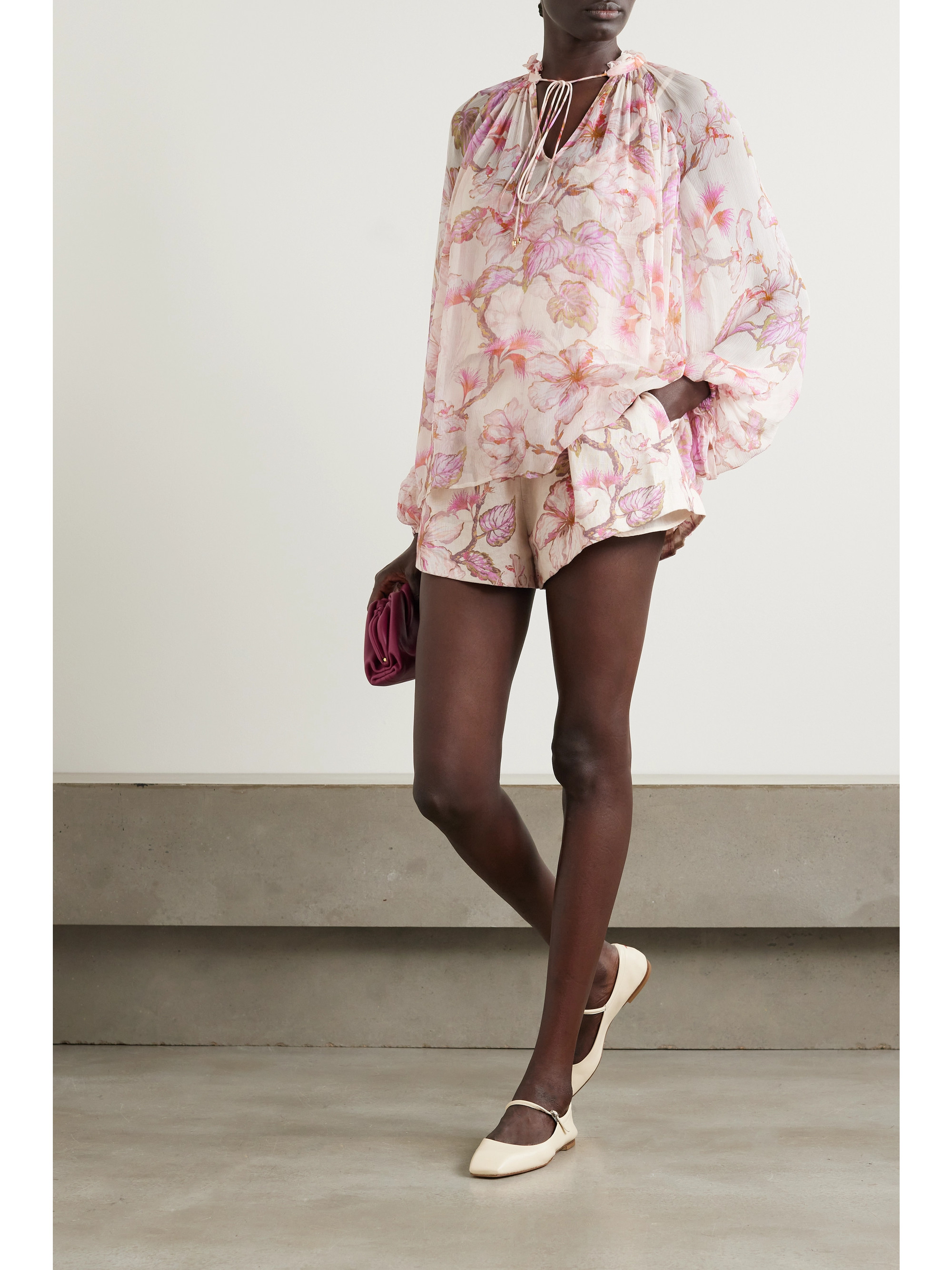 Zimmermann + NET SUSTAIN Matchmaker tie-detailed floral-print crepon blouse