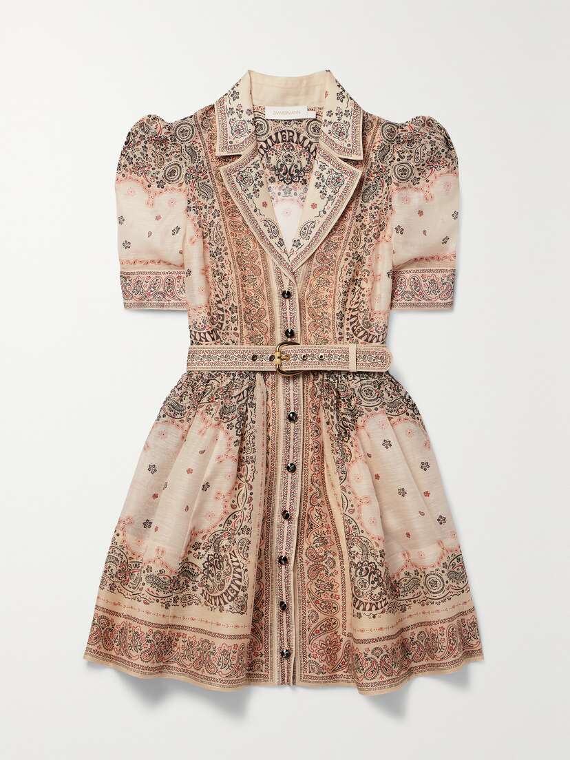 Zimmermann Matchmaker Belted Paisley-print Linen And Silk-blend Mini Dress