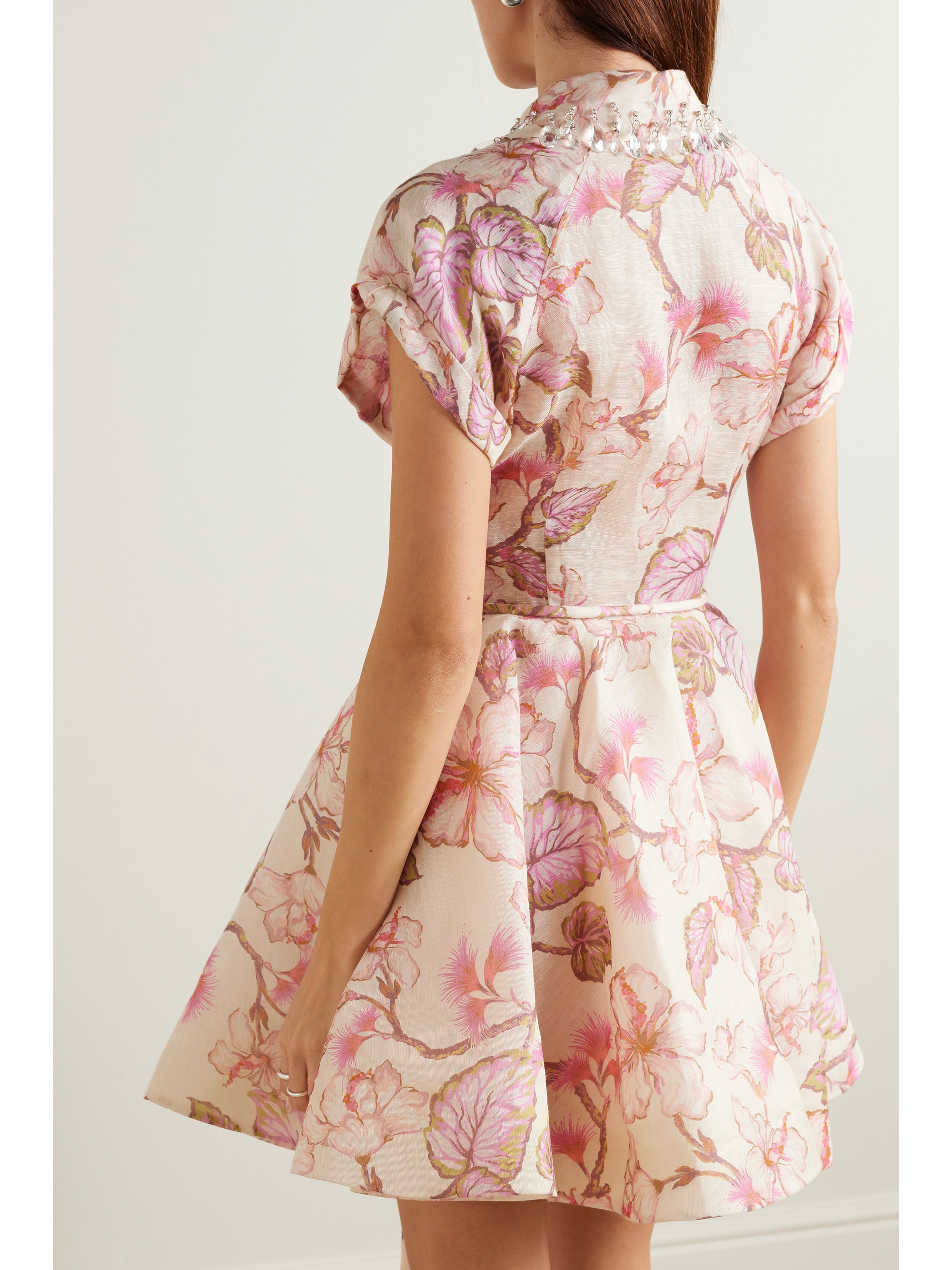 Zimmermann Matchmaker embellished floral-print linen and silk-blend mini dress