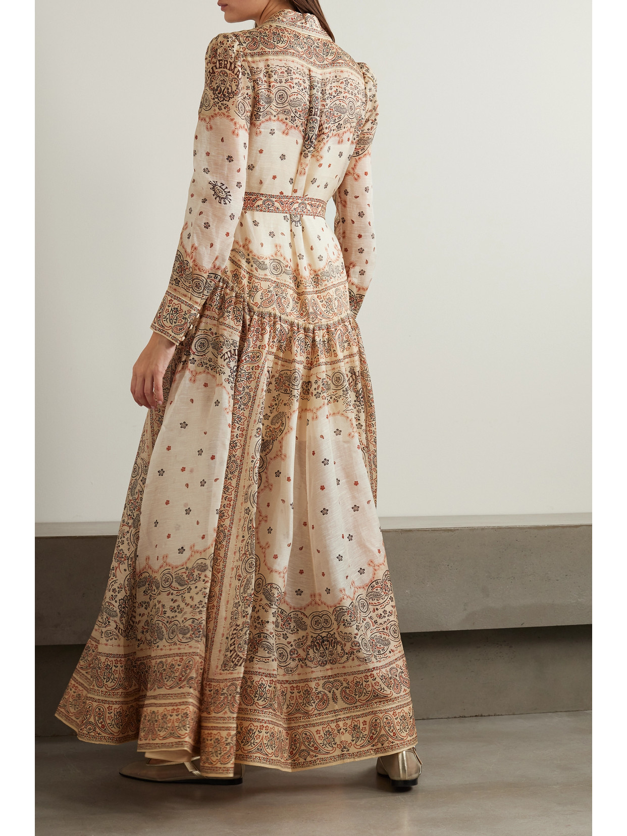 Zimmermann Paisley-print Belted Linen And Silk-blend Voile Shirt Dress In Cream