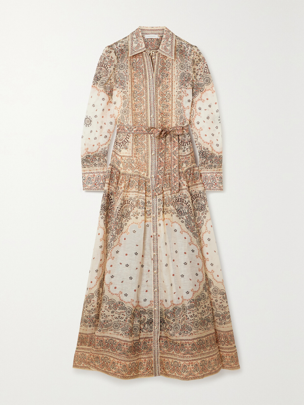 Shop Zimmermann Paisley-print Belted Linen And Silk-blend Voile Shirt Dress In Cream