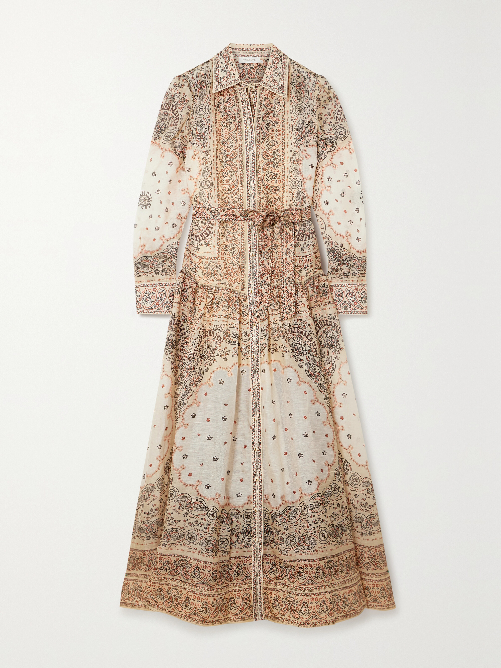 Zimmermann Paisley-print belted linen and silk-blend voile shirt dress thumbnail