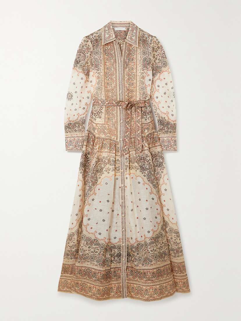 Zimmermann Paisley-print Belted Linen And Silk-blend Voile Shirt Dress